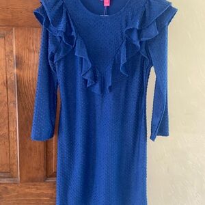 Lilly Pulitzer Blue Ruffled Asymmetrical Midi Dress